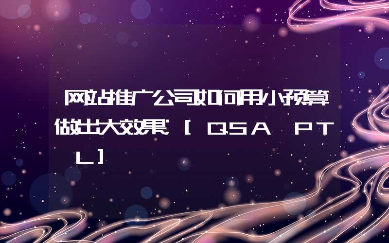 网站推广公司如何用小预算做出大效果