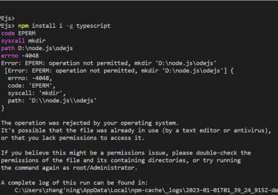npm install 报错(npm ERR! code EPERM npm ERR! syscall mkdir npm ERR! path D:node.jsodejs)