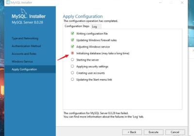 MySQL安装出现The configuration for MySQL Server 8.0.28 has failed. You can find more information about t