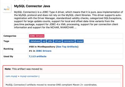 The artifact mysql:mysql-connector-java:jar:8.0.33 has been relocated to com.mysql:mysql-connector-j