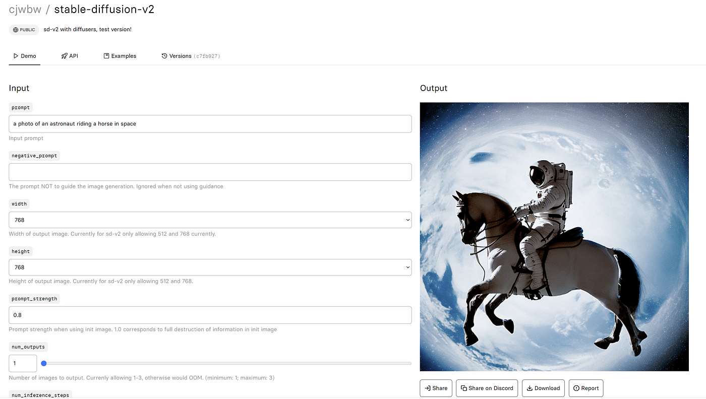 万字长文：Stable Diffusion 保姆级教程,Stable Diffusion 2.0 demo on Replicate. An astronuat riding a horse in space sample image,第16张