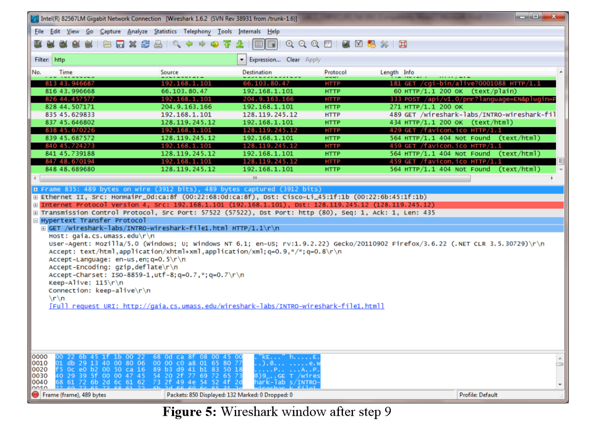 计算机网络自顶向下Wireshark labs1-Intro,图5-执行第9步之后的Wireshark窗口,第5张