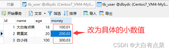 你不一定了解MySQL中的Decimal数据类型,将 money 字段的数值修改为具体的小数,第6张