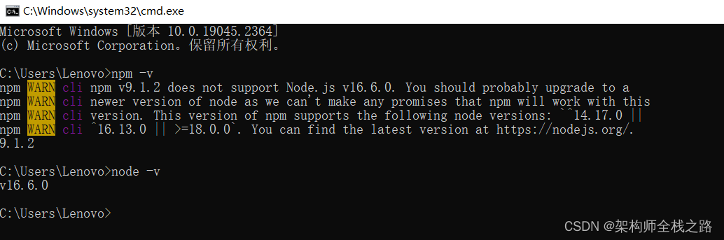 成功解决：npm 版本不支持node.js。【 npm v9.1.2 does not support Node.js v16.6.0.】,在这里插入图片描述,第4张