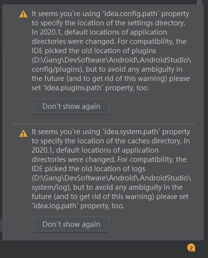 【Android Studio】更换.AndroidStudio和.gradle默认存储位置,warning.png,第5张