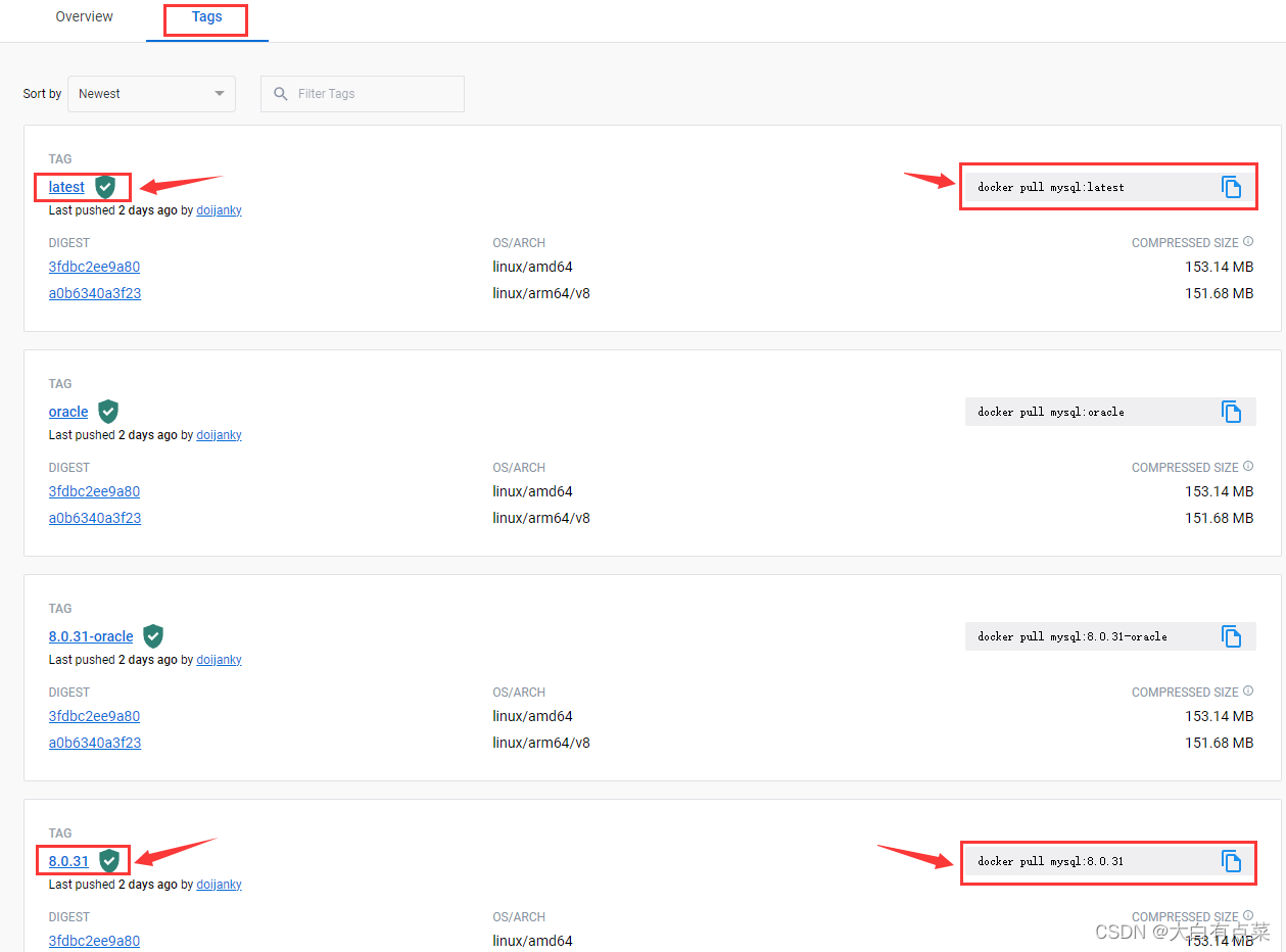 写最好的Docker安装最新版MySQL8（mysql-8.0.31）教程（参考Docker Hub和MySQL官方文档）,拉取MySQL最新的版本,第5张