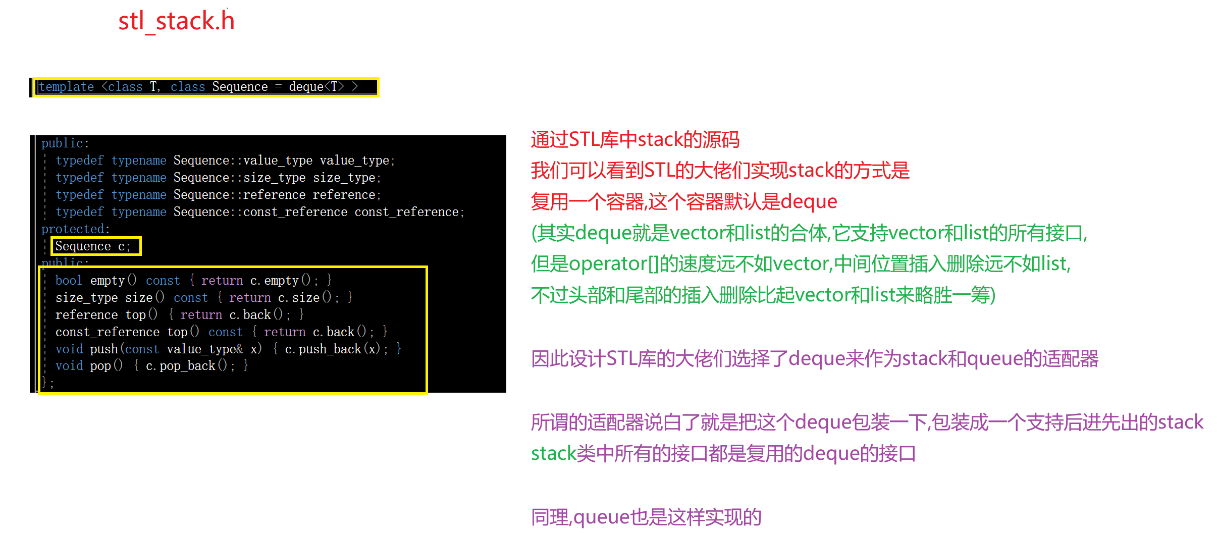 C++ 利用容器适配器,仿函数实现栈,队列,优先级队列(堆),反向迭代器,deque的介绍与底层,在这里插入图片描述,第1张