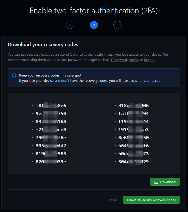 GitHub要求开启2FA，否则不让用了。,2023-10-05-5-RecoverCode.jpg,第5张