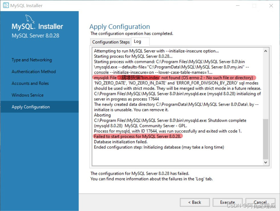 MySQL安装出现The configuration for MySQL Server 8.0.28 has failed. You can find more information about t,f9f670983dd74816ab4fa1d0e6225c1a.png,第2张