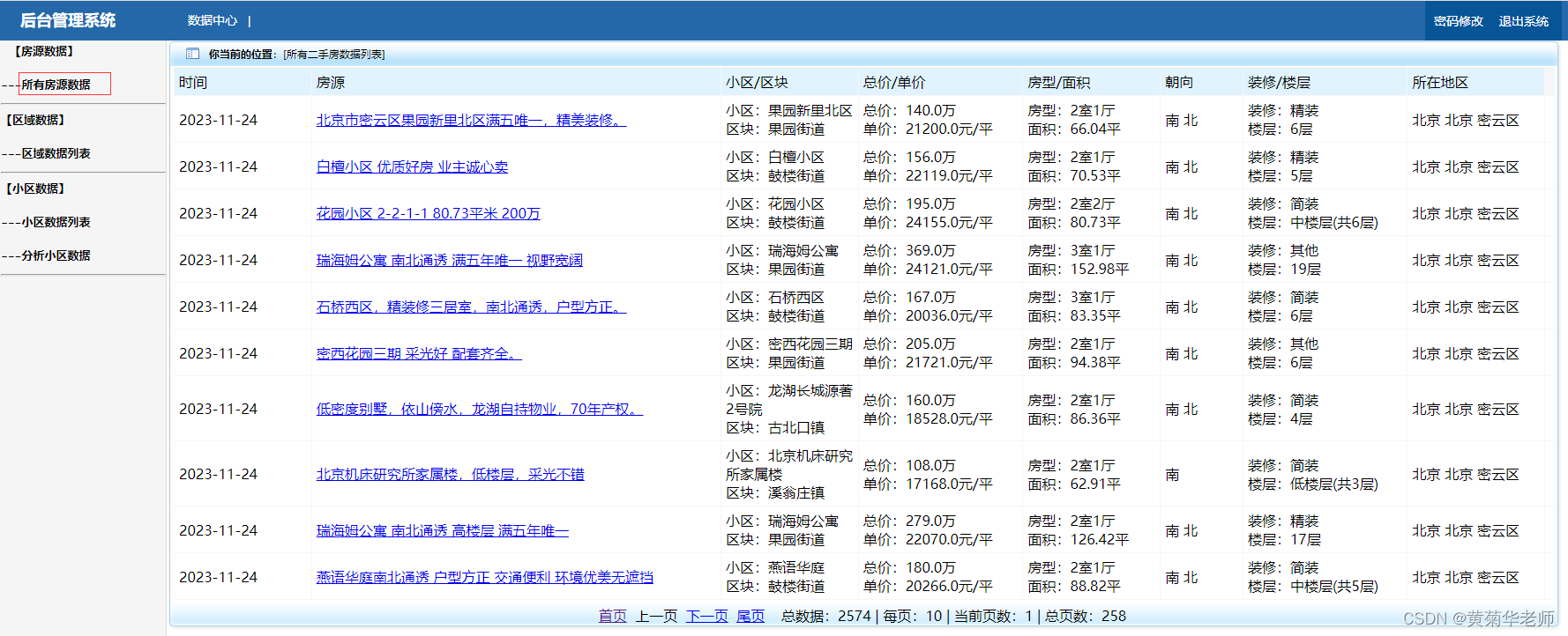 Python杭州二手房源爬虫数据可视化分析大屏全屏系统,第1张