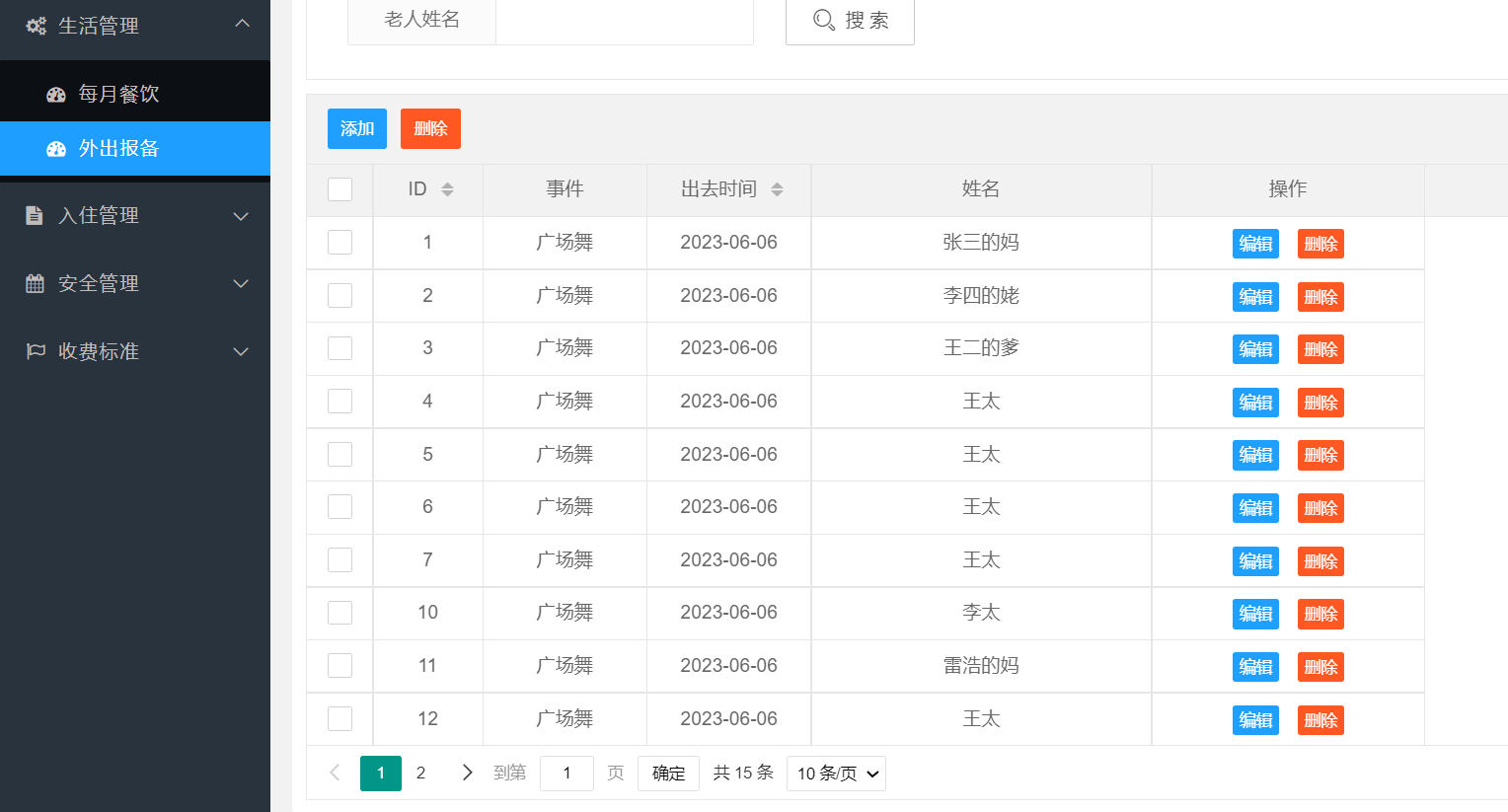 基于springboot的养老院管理系统的设计与实现 （含源码+sql+视频导入教程）,超级管理员-外出管理,第9张