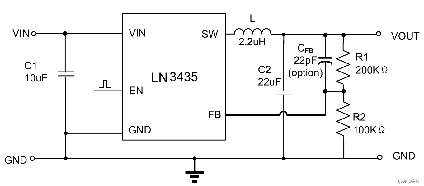 1.5MHz,1.2A COT 架构同步降压变换器只要0.16元，型号：LN3435,LN3435典型应用电路,第1张